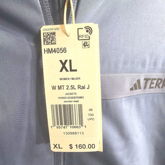 Adidas Terrex Multi Rain.rdy 2.5-Layer Rain Jacket - Steel - Women's Size XL NEW - Picture 5 of 12